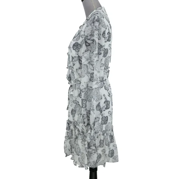 Ted Baker 2 Dress Womens 6 White Black Floral Ruffles Chiffon Tie Waist Lined - Picture 11 of 16